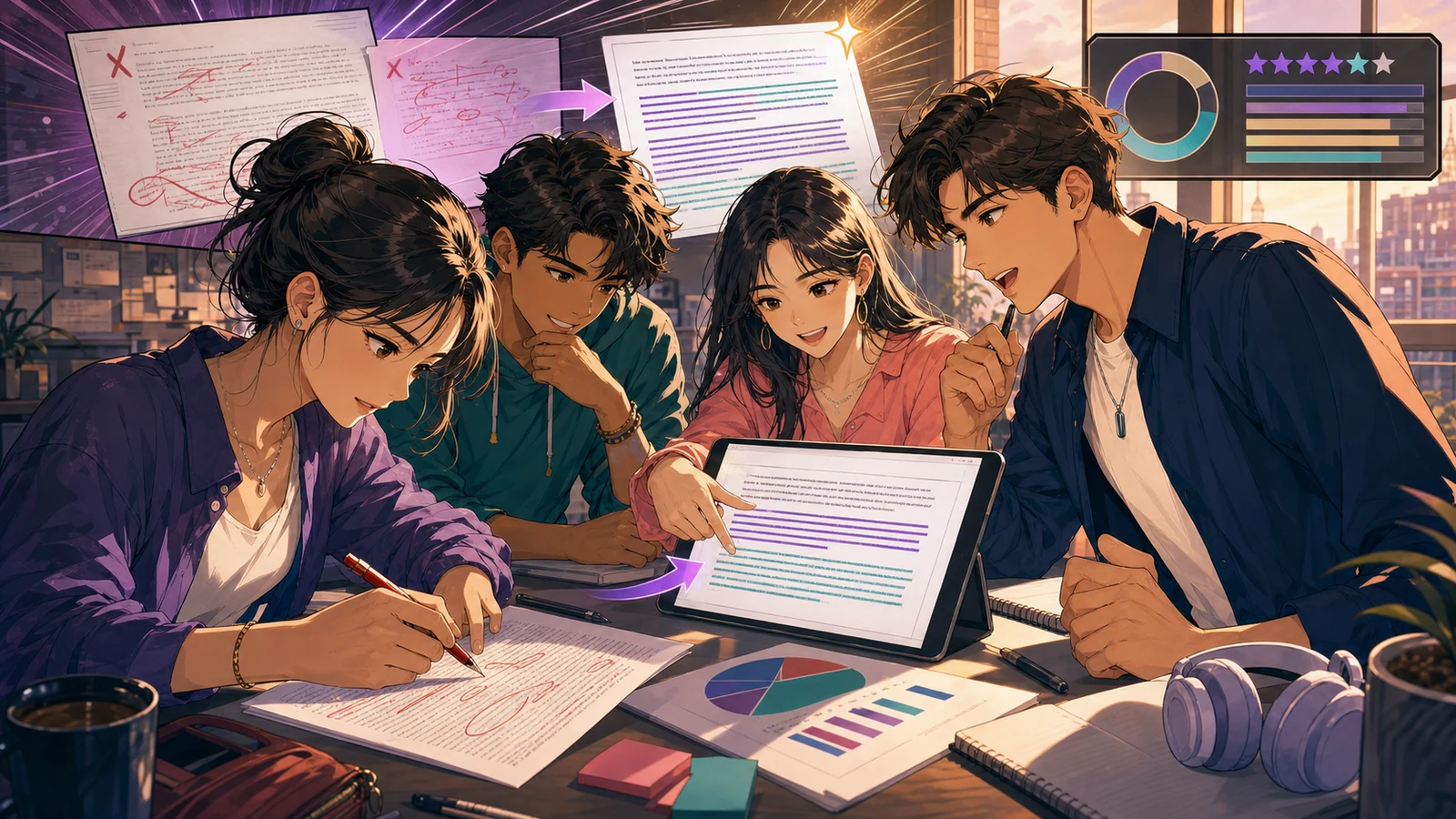 IELTS learners turning detailed essay feedback into a stronger rewrite