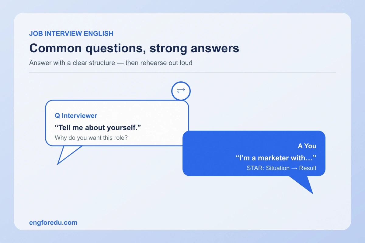 English job interview: common questions and strong answers (with examples) — visual guide