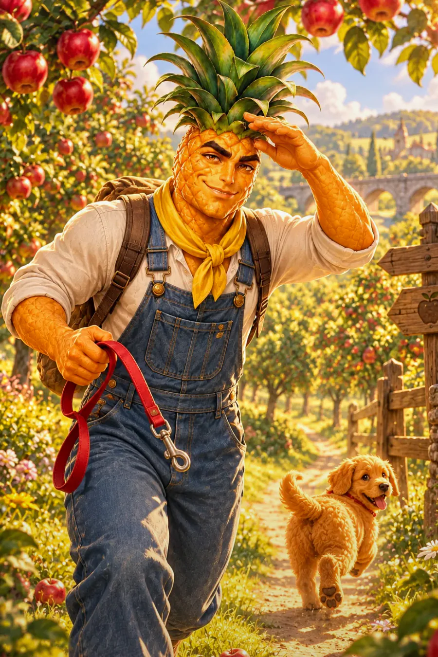 Under the Great Tree: The Great Tree is as tall as a castle. Far up in the green leaves, the Golden Pear shines like a little sun. Pip jumps up and down with excitement and grabs your hand, ready for the last part of the quest.