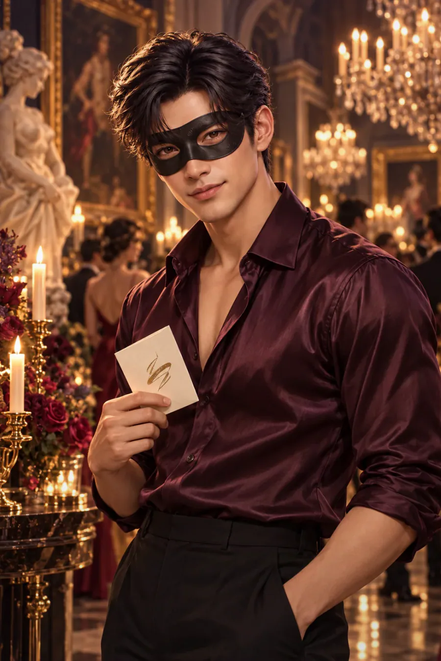 The rival's offer: Under cover of a formal bow, Leo leans in and murmurs a secret bargain: ally with him now, split the mastery, and end the duel early. But his phrasing carries a quiet catch, a clause inside the clause, and you can feel the trap breathing beneath the honey.